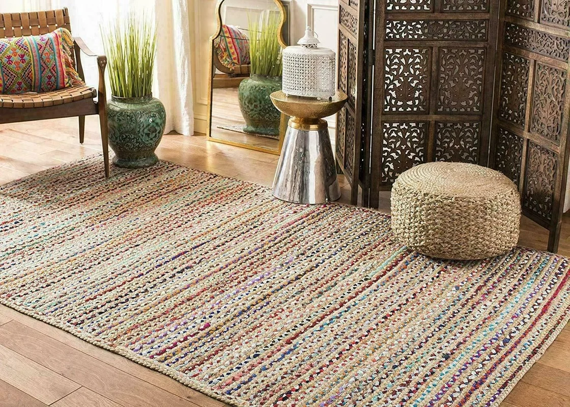 

Rug 100% Natural Jute and Cotton Braided Style Runner Rug Living Area Carpet Rug