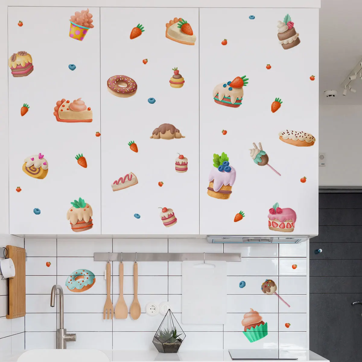 

Dessert Food Bread Cake Strawberry Donut Wall Stickers for Home Room Kitchen Restaurant Window Decorative Paintings Wallpaper
