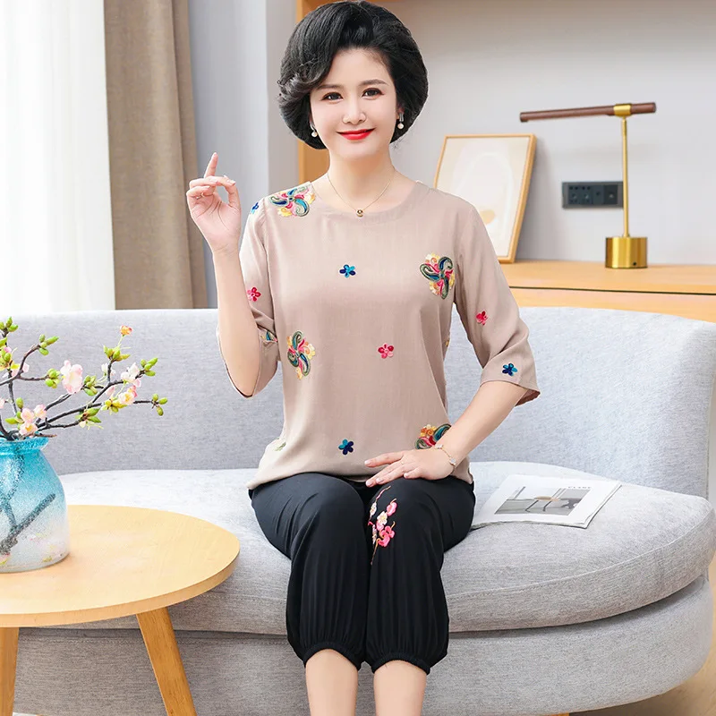 

Fdfklak Summer Two Piece Sets For Women Half Sleeve Calf-Length Pants 100% Viscose Sleepwear Suit Lounge Home Pijama Mujer