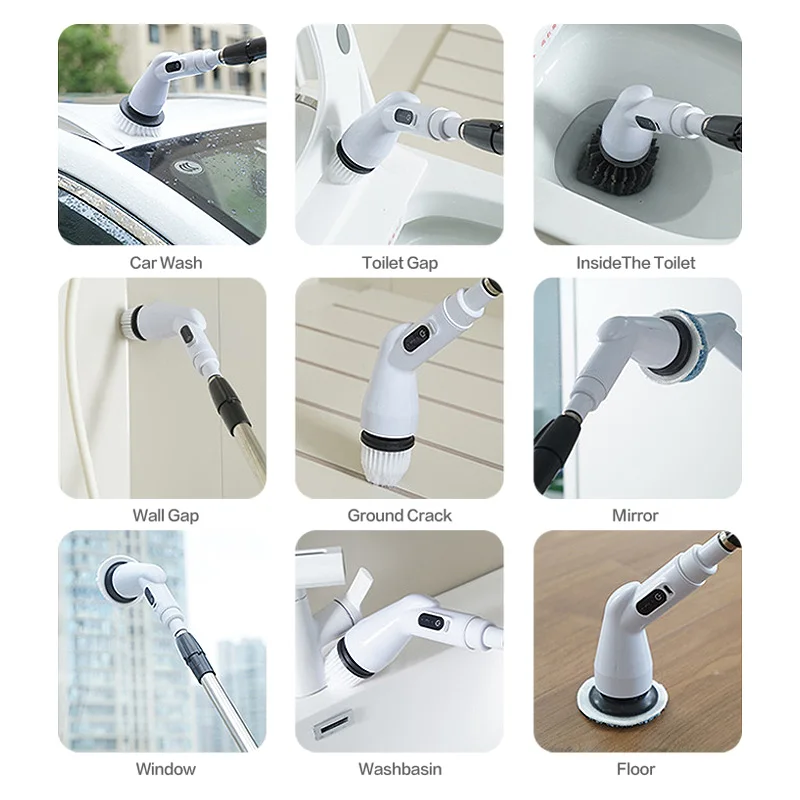 Беспроводная Электрическая Щетка Для Чистки 8-в-1 С Жк-дисплеем Длинная Ручка