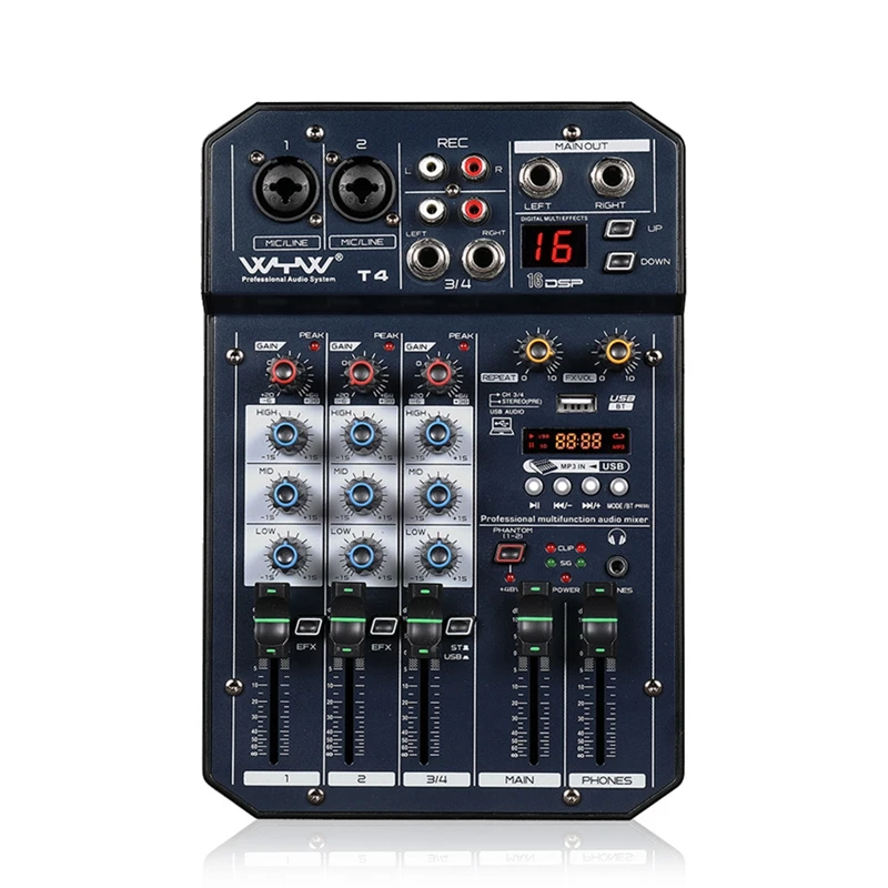 

WYW 4 Channel Protable Audio Mixer DJ Console With DSP Effect Sound Card,Bluetooth, USB, For PC Recording And Karaoke