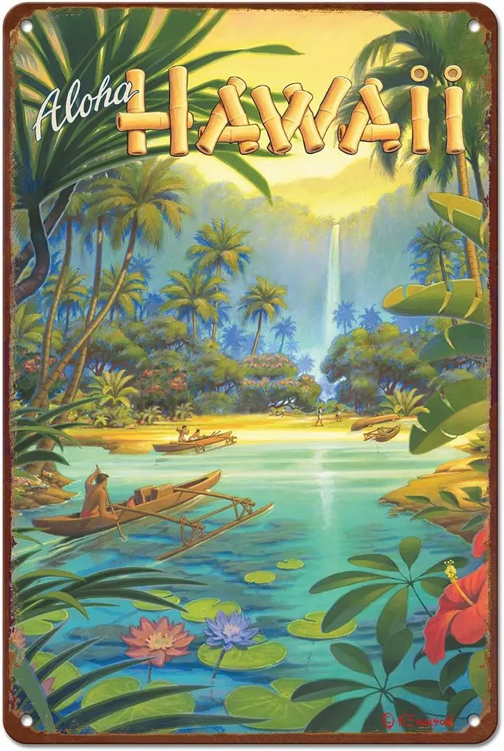Винтажная гавайская жестяная вывеска Pacifica Island Art 8 x 12 дюймов — Алоха из Гавайев от