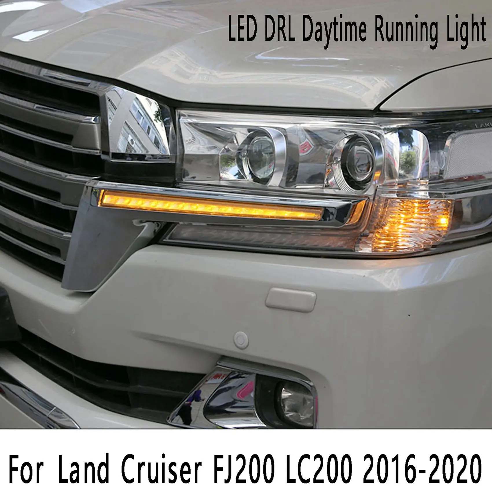 

LED DRL Daytime Running Light Signal Lamp Assembly Warning Lights for Toyota Land Cruiser FJ200 LC200 2016-2020 Black