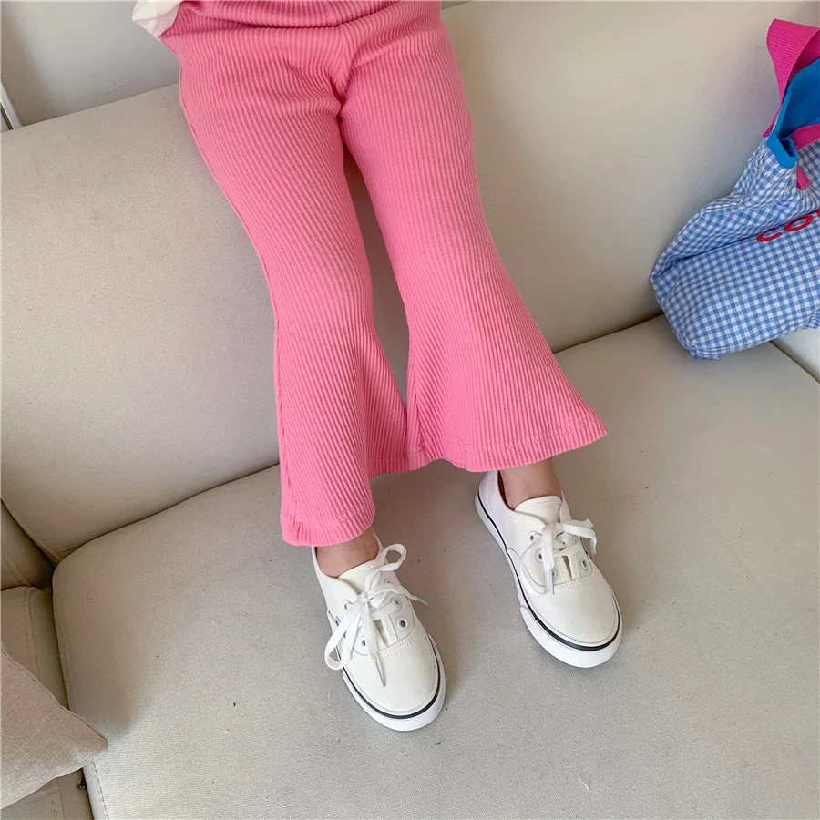 Knitted Bell Bottoms Girls Pit Stretch Leggings Slim Pants Children Clothes Spring Knitted Bell Bottoms Toddler Girl Flare Baby enlarge
