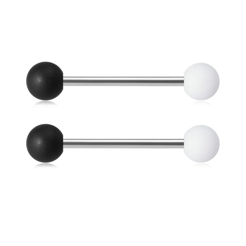 

2pcs Acrylic Tongue Barbell Piercing Black White Nipple Ring Stainless Steel Bar Tongue Ring piercing Stud Sexy Body Jewelry 14G