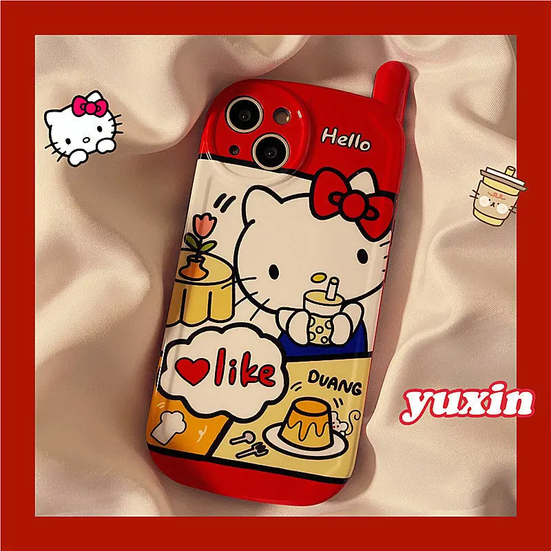 Cute Sanrio Hello Kitty Classic Retro Antenna Phone Case For Iphone 11 12 13 Pro Max X Xs Xr 7 8 Plus Shockproof Protector Cover