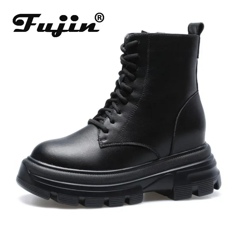 

Fujin 8cm Genuine Leather Plush Warm Fur Women Snow Boots Causal Sneakers Ankle Booties Platform Thick Sole Autumn Winter Shoes