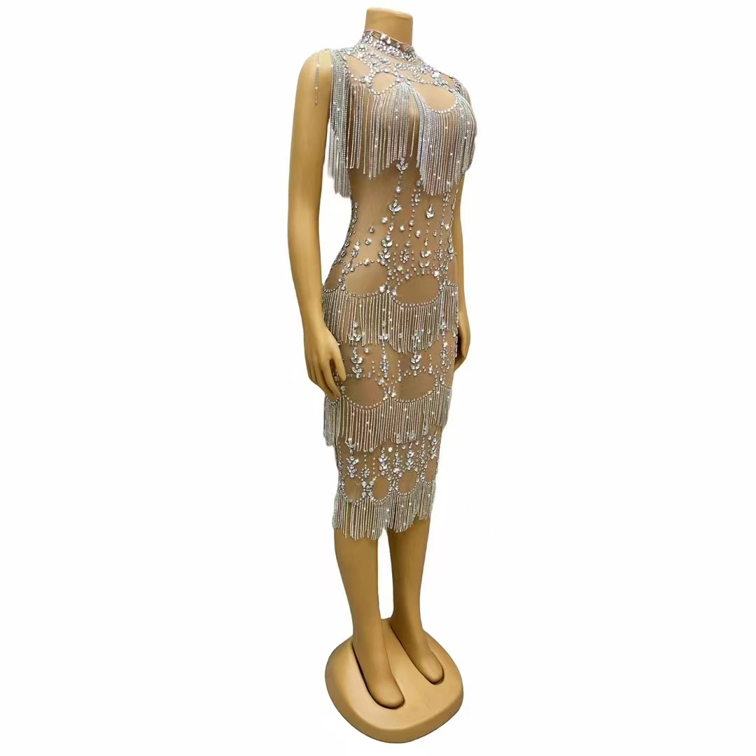 Женское платье Slin со стразами и кисточками свадебное для торжества вечеринки