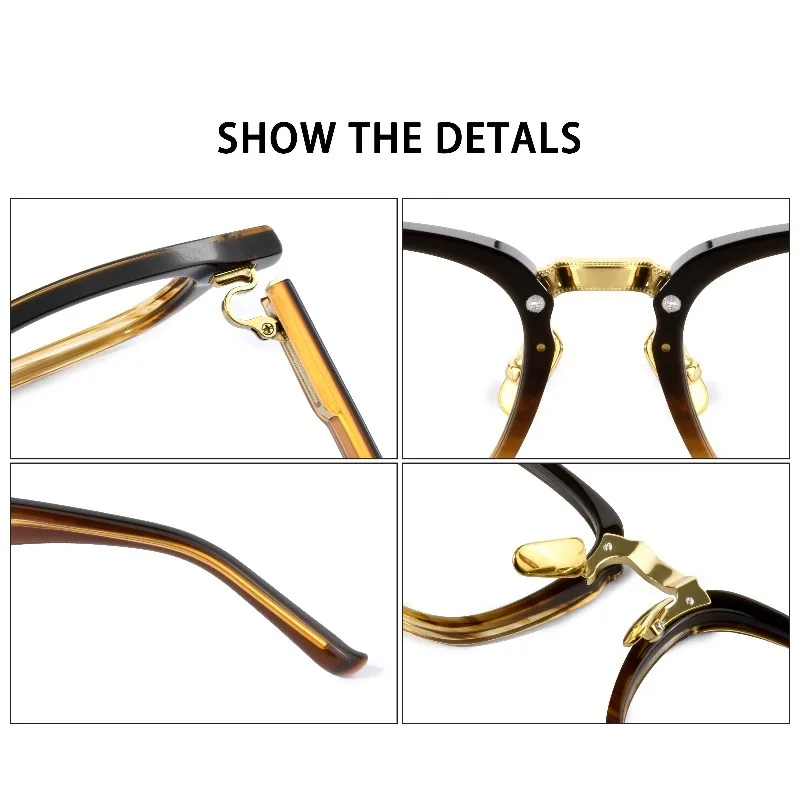 Фото Оправы для очков M151 Tortoise Gold Titanium&Acetate Square с декоративными вставками, деловые очки для повседневной носки и неформальных встреч №4