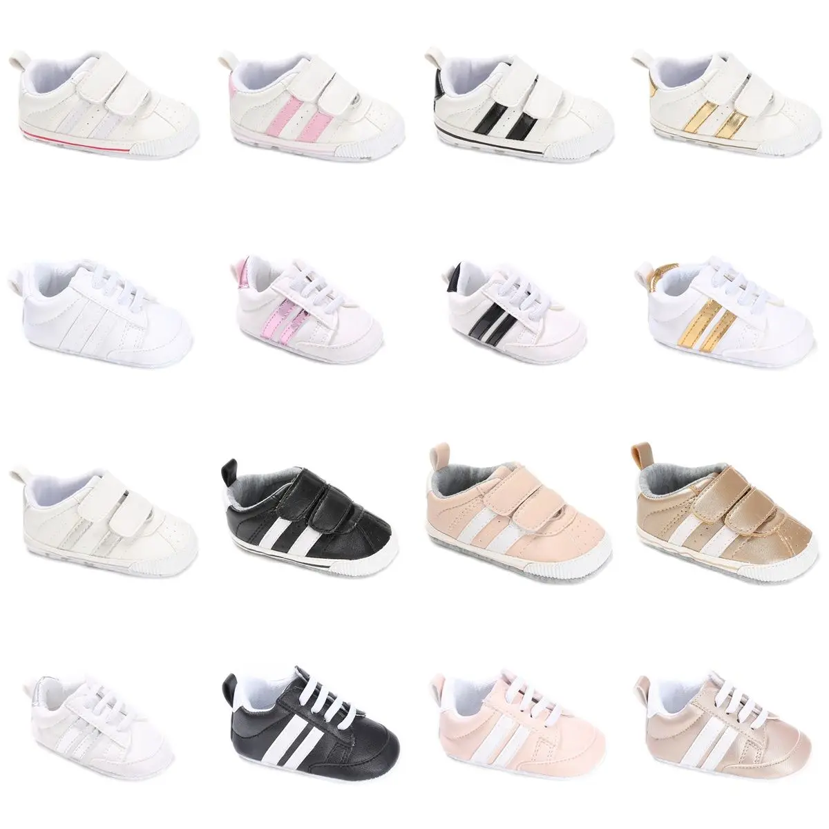 Toddler First Walker Baby Shoes Boys Girls Classic Sports Soft Sole PU Leather Multicolor Crib Baby Moccasin Sneakers