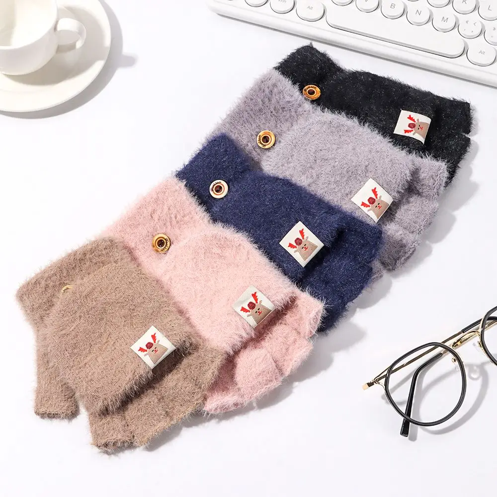 

Модные женские аксессуары для одежды с защитой от холода плюшевые полупальцевые флип-Чехлы зимние перчатки олени