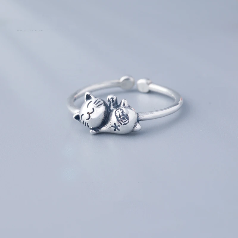 

Retro Sweet Cute Chubby Cat Adjustable Silver Color Finger Rings For Women Vintage Simple Jewelry Wholesale