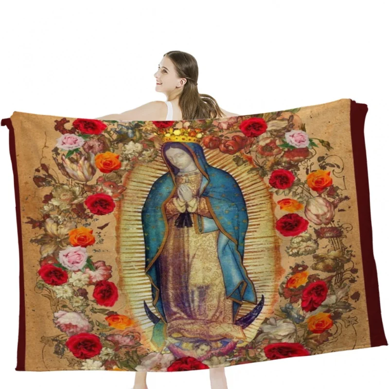 

Our Lady of Guadalupe Virgin Mary Catholic Mexico Poster Throw Blankets Soft Velvet Blanket Travel Bedding Blanket