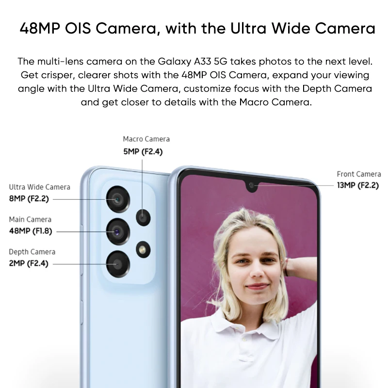 Original New Samsung Galaxy A33 5G Smartphone 90Hz Super AMOLED Display Exynos 1280 Octa-core 5000mAh 25W Fast Charging Phone