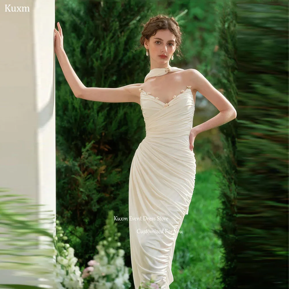 Фото Свадебное платье Kuxm White Sweetheart Mermaid без рукавов с 3D цветами, элегантное, с открытой спиной, на лентах, на заказ №1