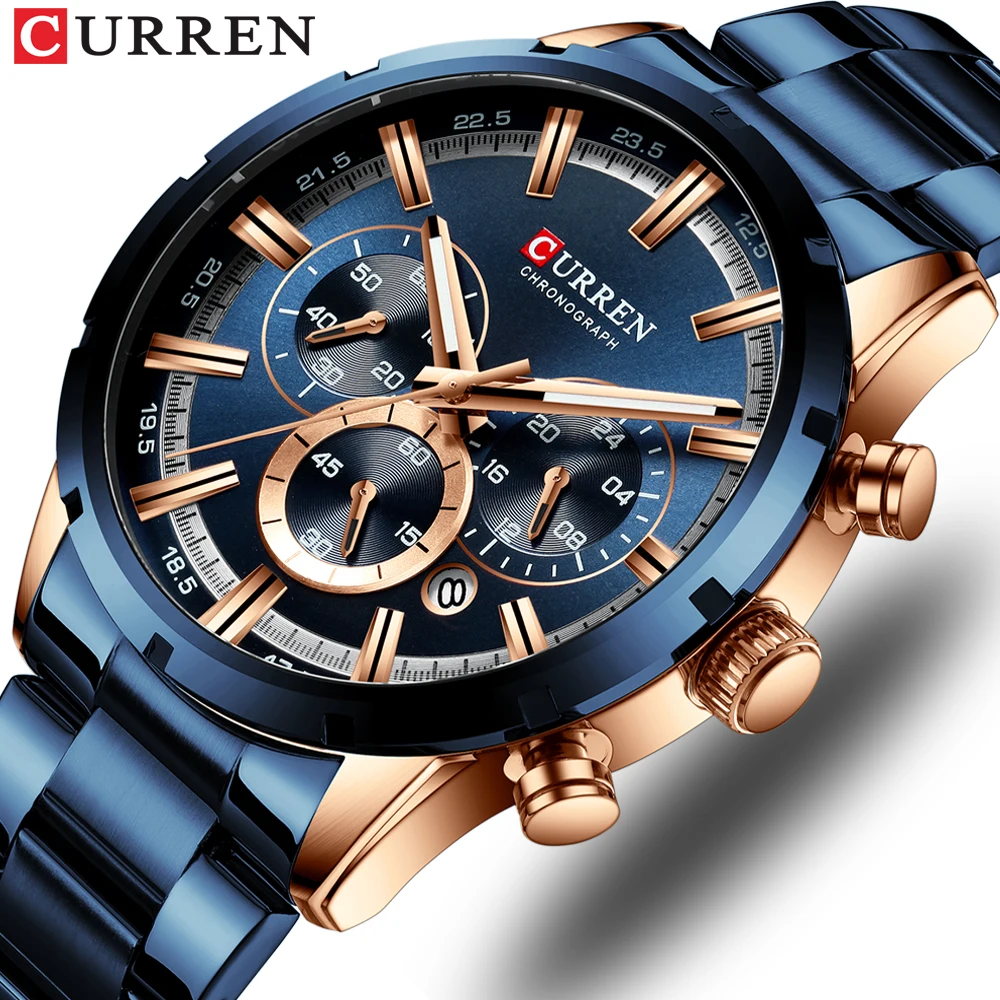 

CURREN Top Brand Mens Quartz Watches Luxury Stainless Steel Classic Sports Chronograph Date Wristwatches for Man Fashion Watch