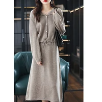 spring and autumn new 100 pure wool ladies knitted skirt two piece high end solid color cashmere sweater fashion skirt