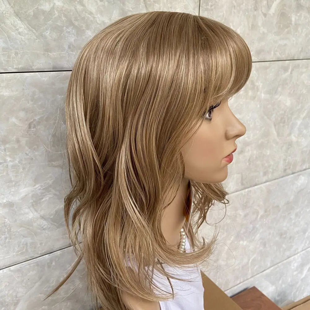 Синтетический парик средней длины с прямыми светлыми волосами