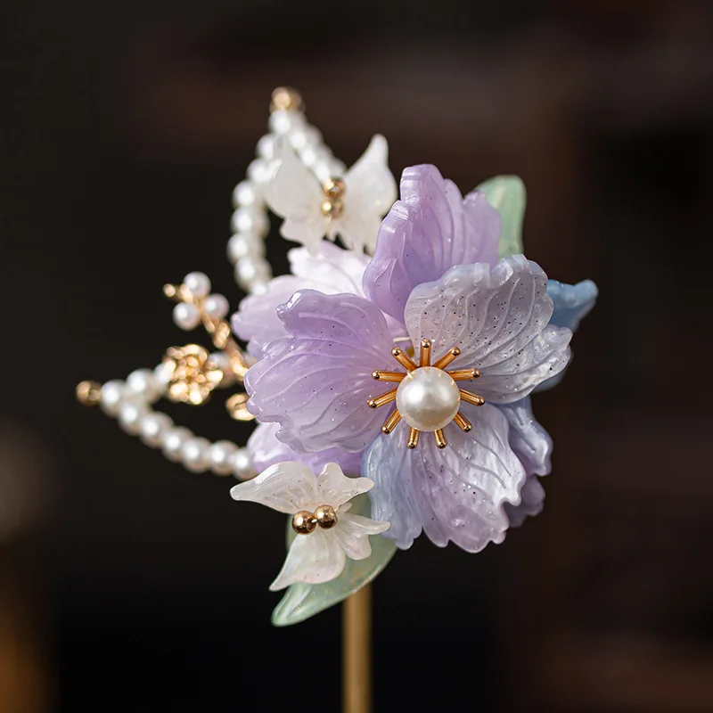 

Headwear Beautiful Purple Peony Small Hairpin Side Clip Back Press Hairpin Headpiece Female