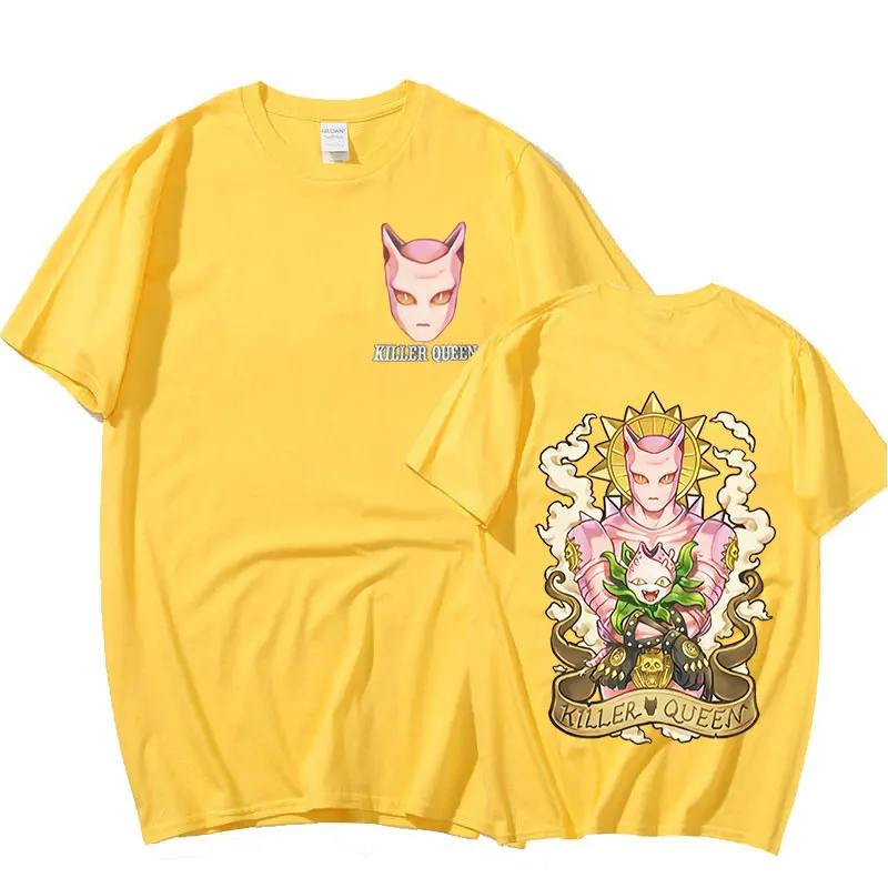 

Japanese Anime Jojo Bizarre Adventure Double-sided Printing T-Shirts Cool Queen Manga Graphic Tops Women Men Oversized T-shirt