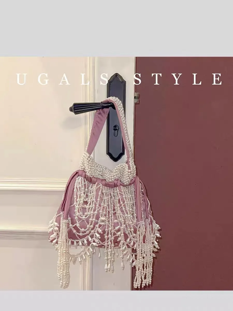 Модные бусины из бисера тканая сумка-ведро ручной работы с кисточками и бисером