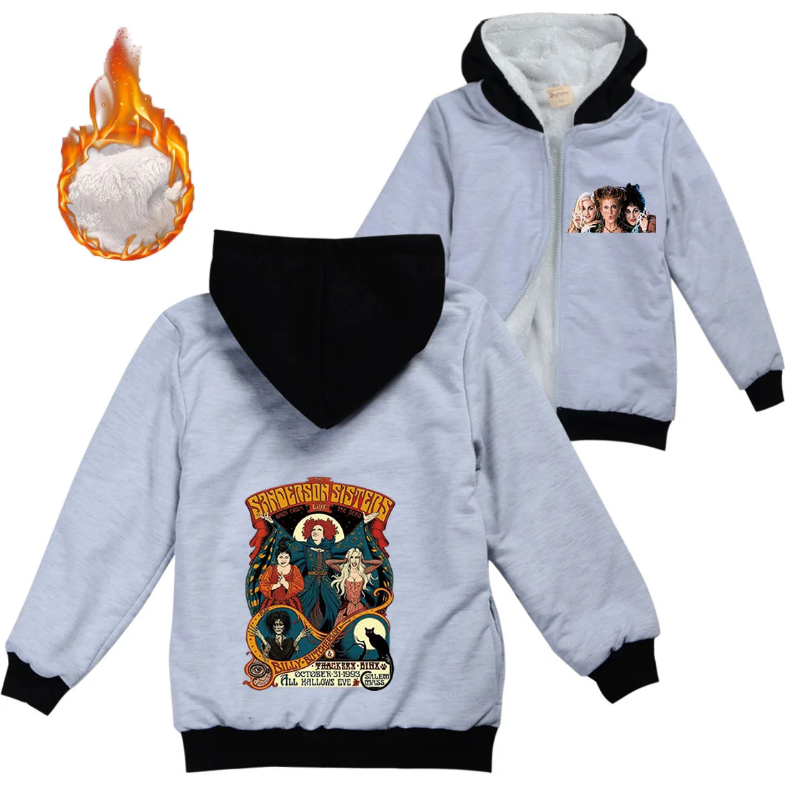 

Disney Hocus Pocus 2 Winter Warm Thicken Jacket Zipper Kids Outerwear Children Coat Long Sleeve Jacket Boys Girls Clothes