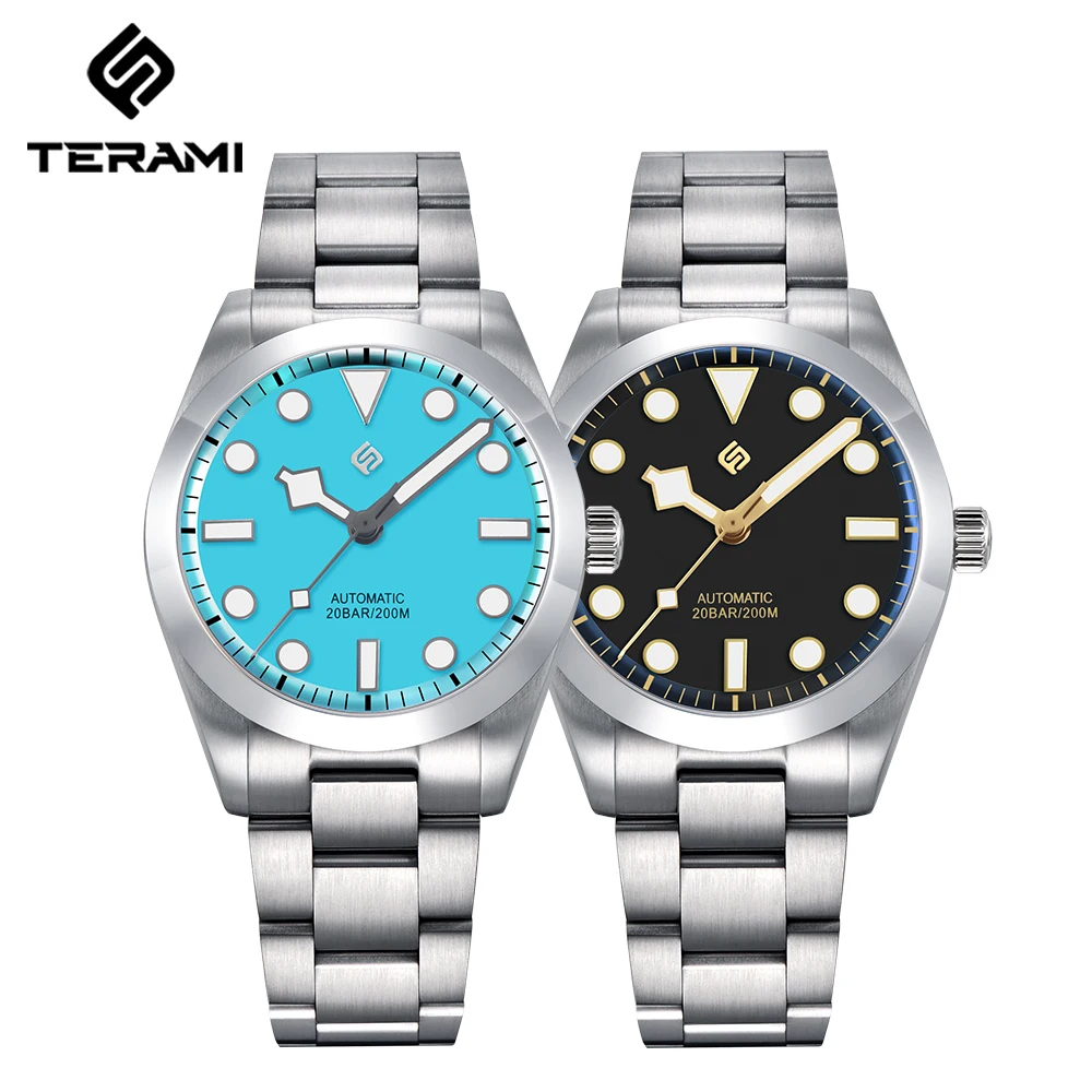 Новинка мужские спортивные часы TERAMI NH35 с винтажным эмалированным циферблатом 38