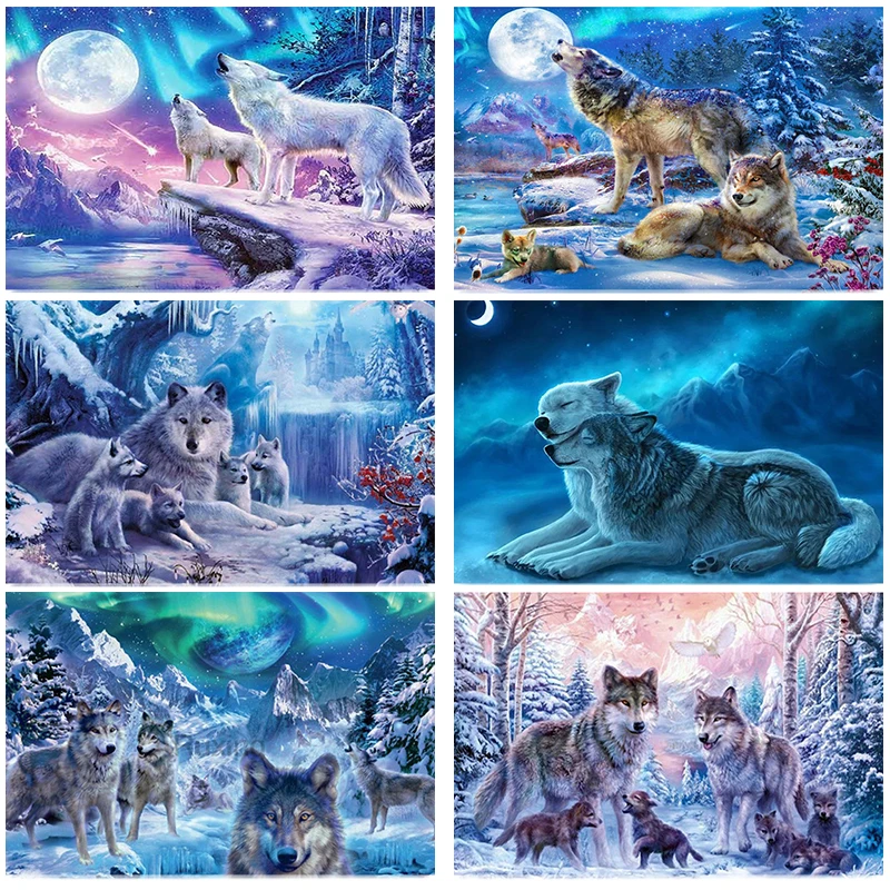 

OLOEY Diamond Painting Wolf Animal Rhinestone Picture Full Diamond Embroidery Mosaic Handmade Art Painting Home Decoration Gift