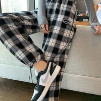 mens clothing plaid pants wide new legged slacks casual panty spring autumn straight leisure couples college bunch of foot