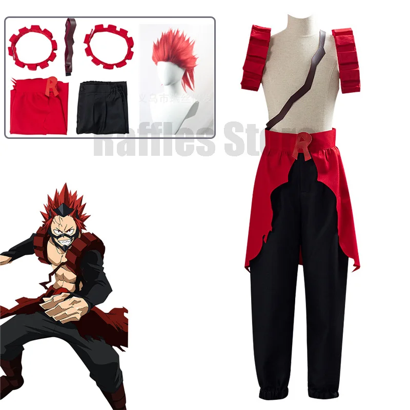 

Kirishima Eijiro Cosplay Costume Wig Anime My Hero Academia Costume Eijiro Kirishima Red Uniforms Men Halloween Outfits Set