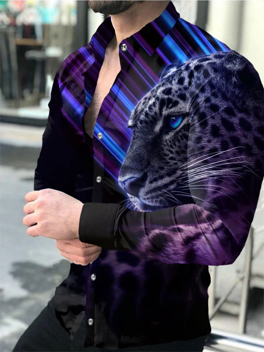 

Men Fashion Printed Shirt Spring Autumn Long Sleeve Animal Print Lapel Button Up Cardigan S-4XL Party Club Casual Clothing 2023