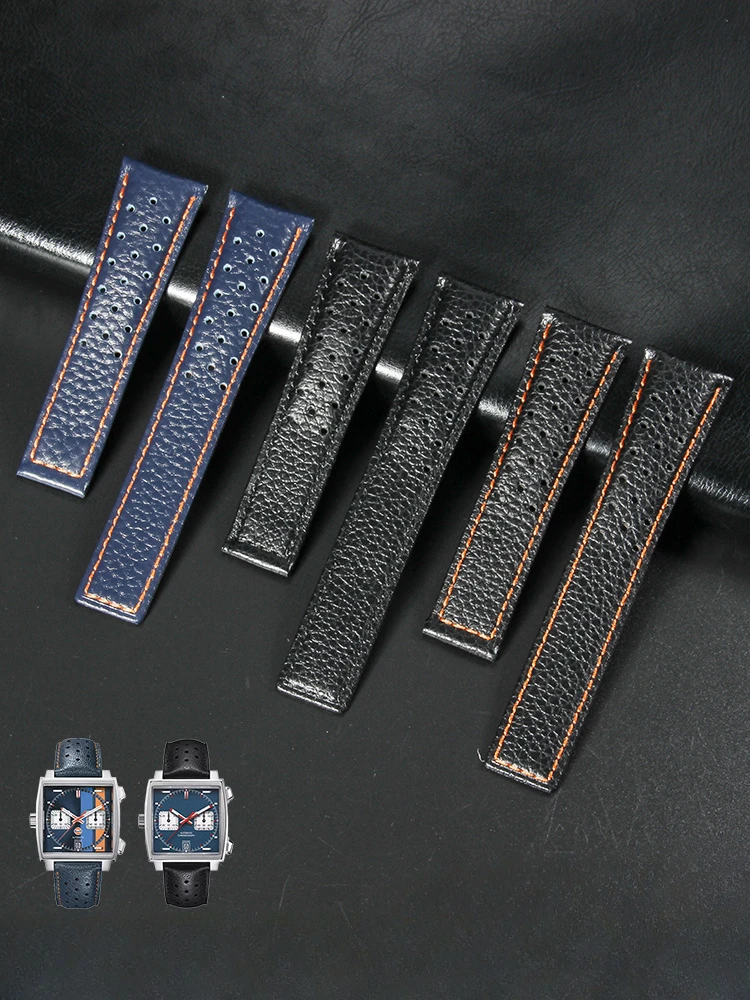 

Men's Genuine Leather Accessories for TAG Heuer Calila Series Steel Black Folding Buckle 22mm Cowhide Black Orange Watchbands