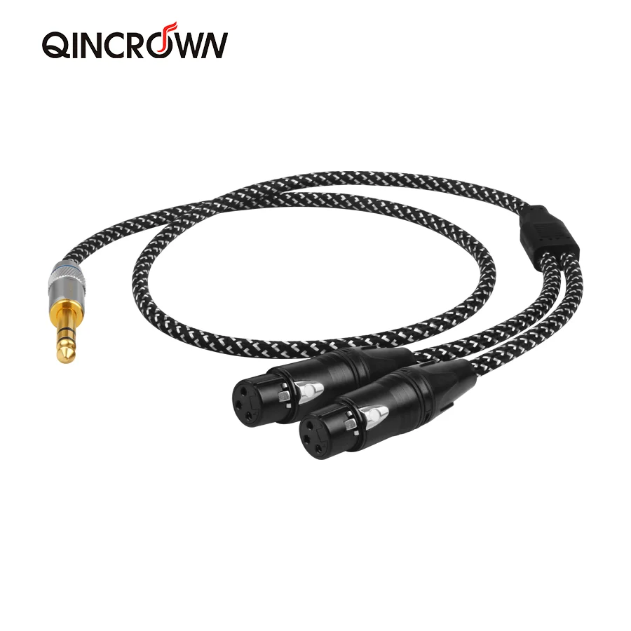 Аудиокабель QINCROWN Z100 с разъемом 6,5 мм на 2XLR, звуковая карта из чистой меди с серебряным покрытием, усилитель мощности, микшер Hi-Fi, Соединительный шнур