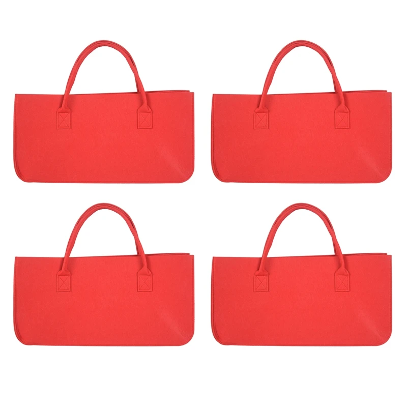 

AT14 4X Felt Purse, Felt Storage Bag Large Capacity Casual Shopping Bag - Red