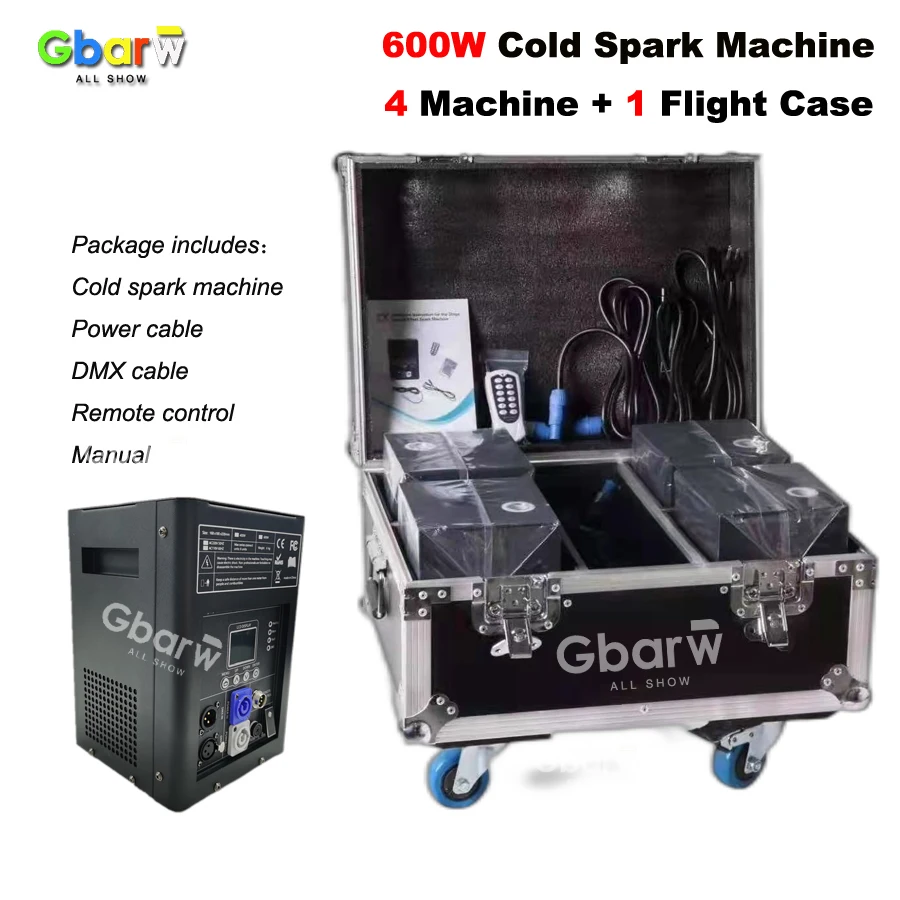 

No Tax 4Pcs Cold Sparks Machine With Fly Case 600W Cold Firework Machine DMX Remote Control Sparking Spark Machine For Wedding