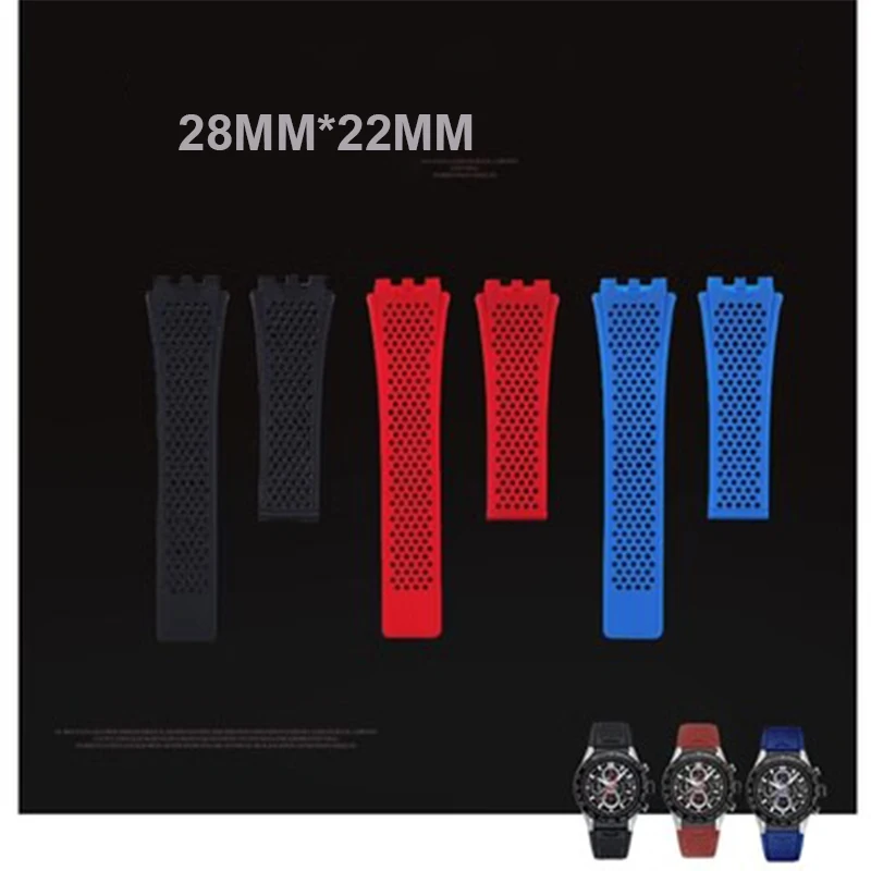 

22MM Watch Accessories Strap FOR TAG HEUER CARRERA Wristwatch Band Silicone Watch Bracelet Folding Safety Buckle 28*22mm Belt