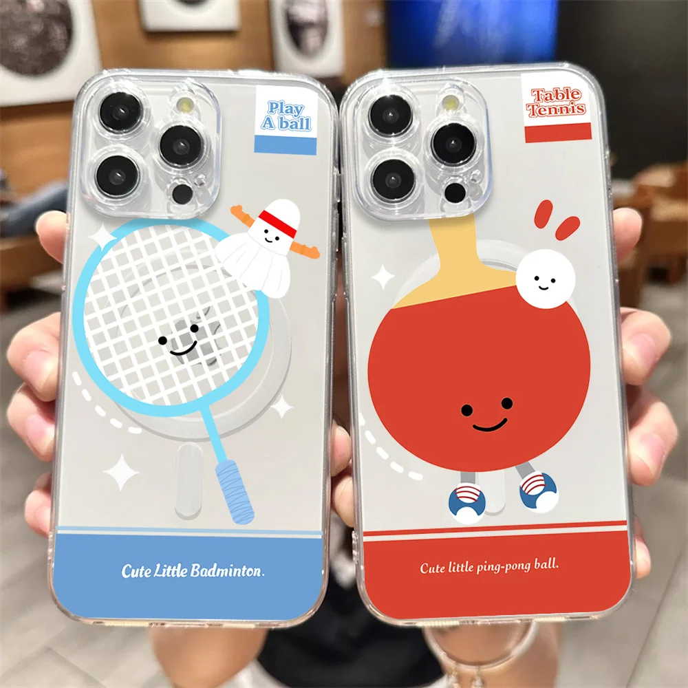 Милый чехол для телефона бадминтона настольного тенниса iPhone 12 11 13 14 15 16 Max Pro Plus