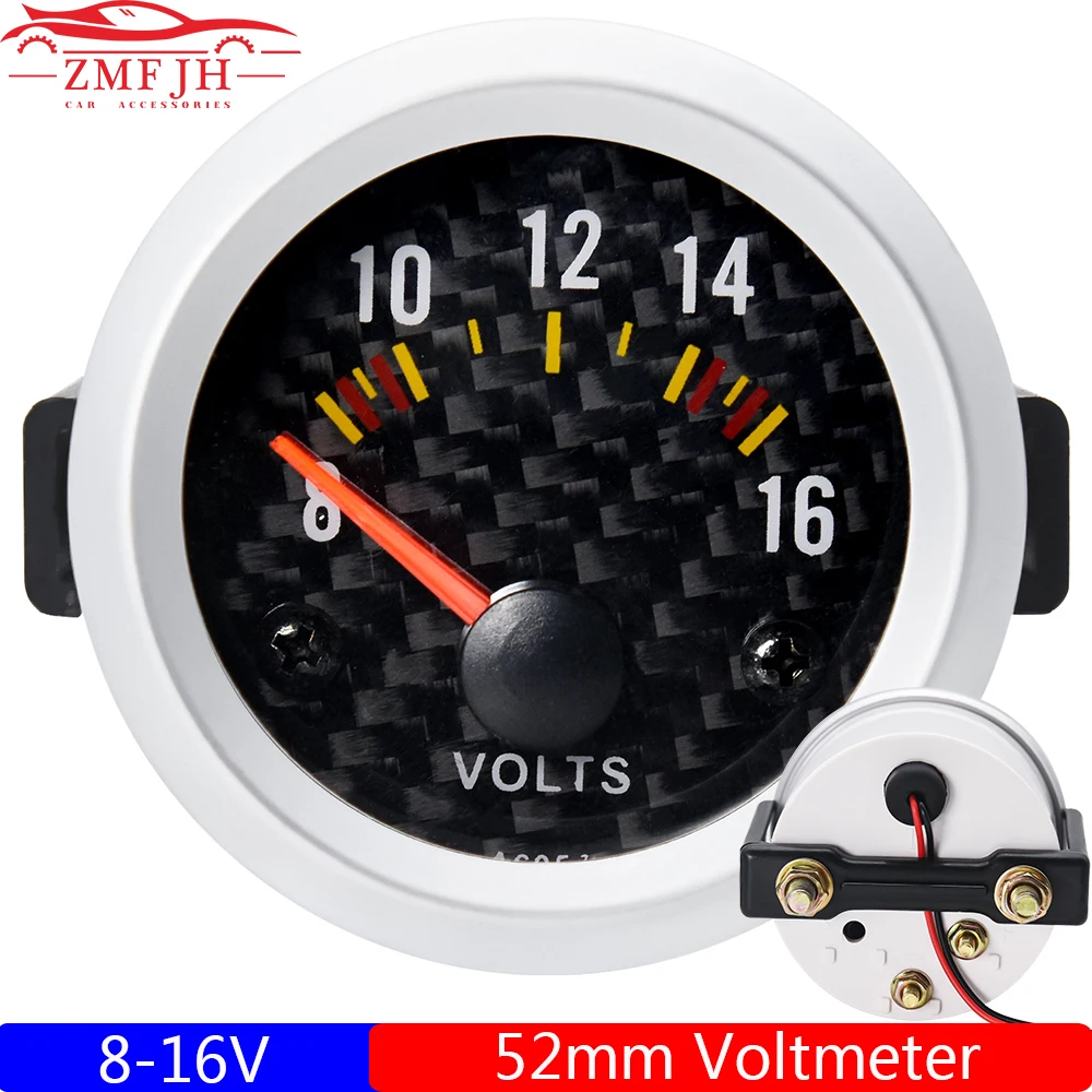

2" 52mm Voltmeter with White LED Backlight Voltage 8-16V VOLTS for Car Gauge Pointer Volt Meter Gasoline Racing Car 12V