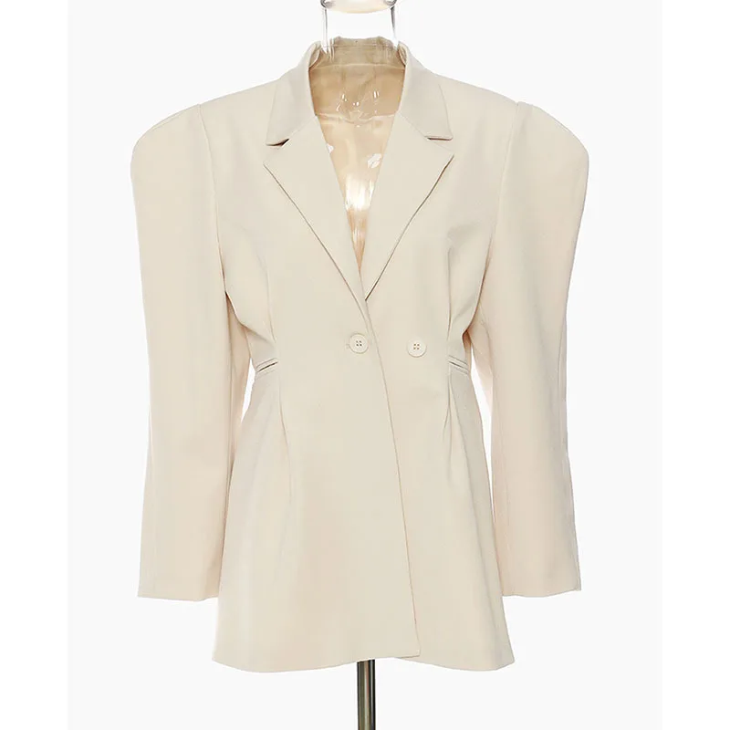 

SeeBeautiful Shoulder Pad Shape Waist Adjustable Blazer Coat Notched Long Sleeve Double Breasted Spring 2022 New Fashion Q261