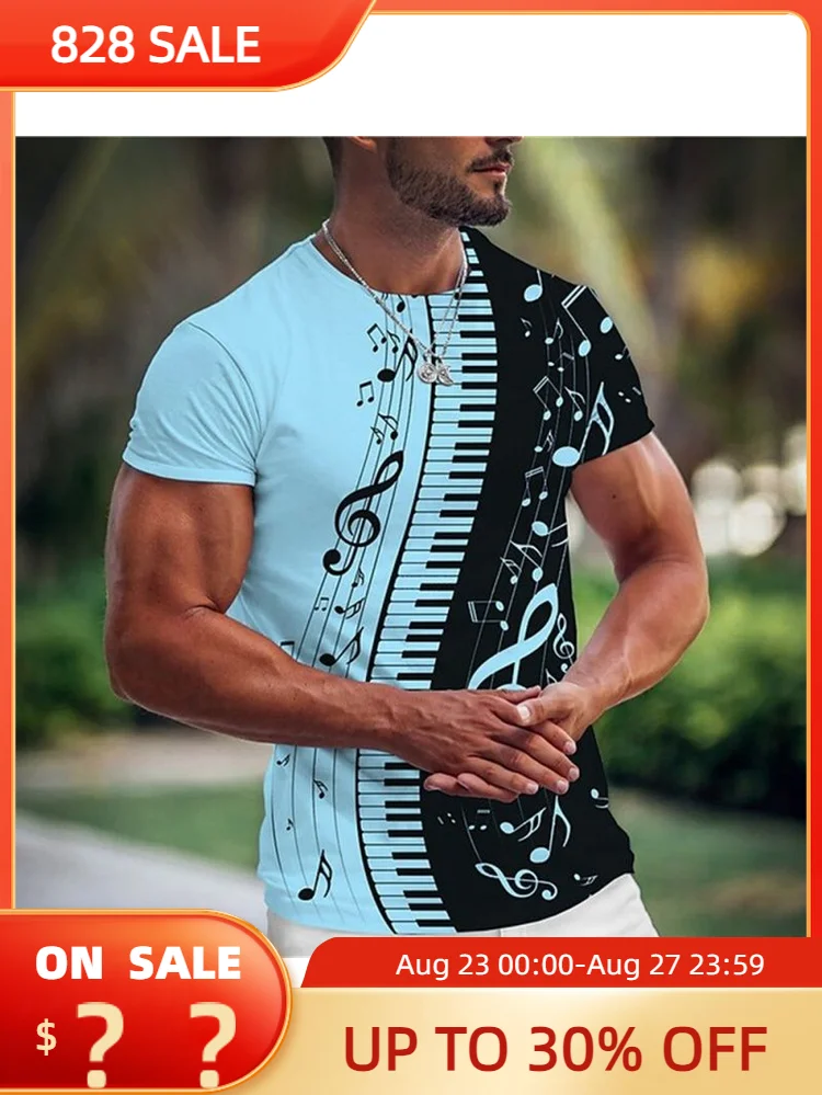 

Fashion Oversized Men T-shirt Music 3d T Shirt Black White Streetwear Casual Short Sleeve Summer Men's Clothing Party Tees Tops