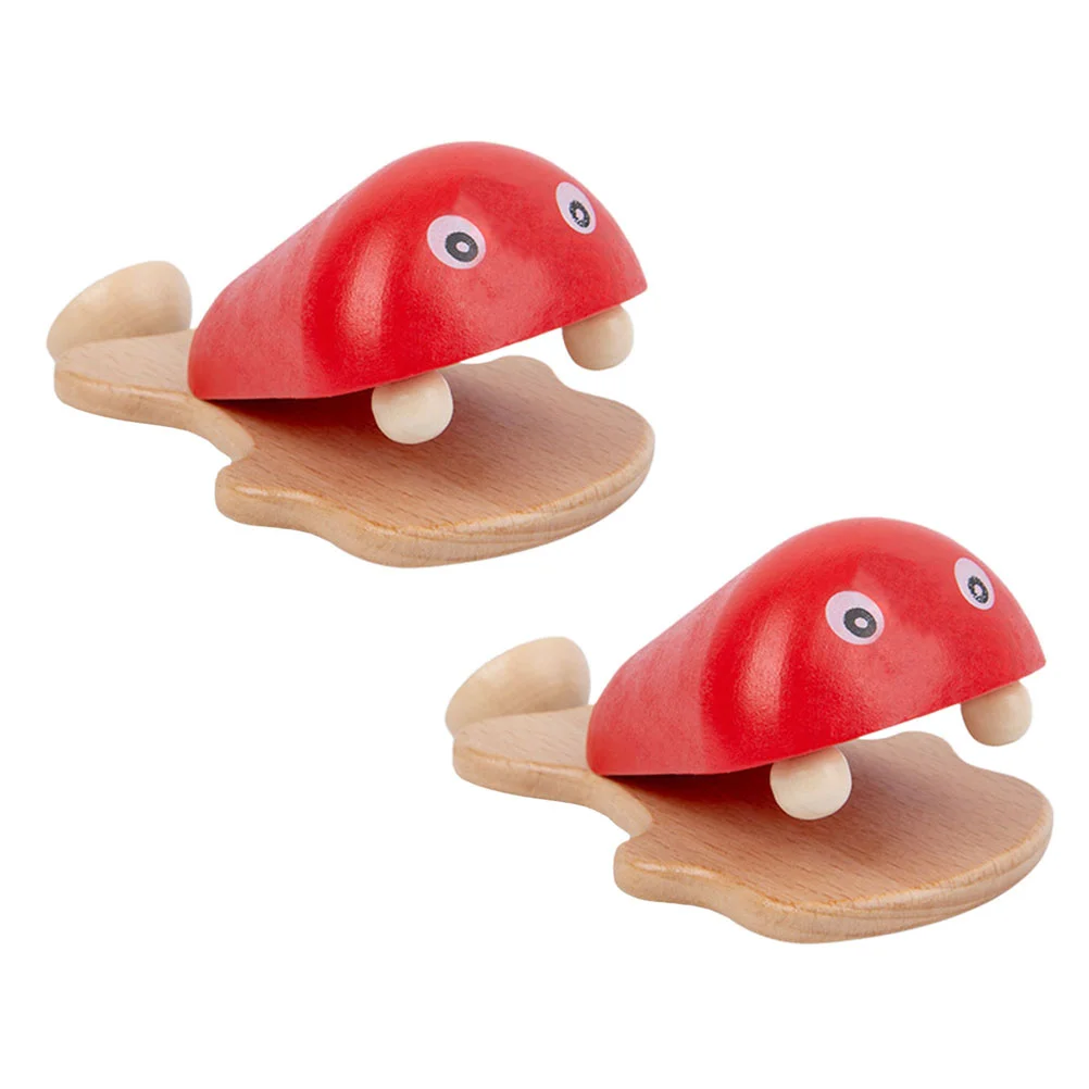 

2 Pcs Toddler Wooden Toys Small Fish Castanets Teaching Aids Kids Musical Instruments Educational Toddlers Baby Phone