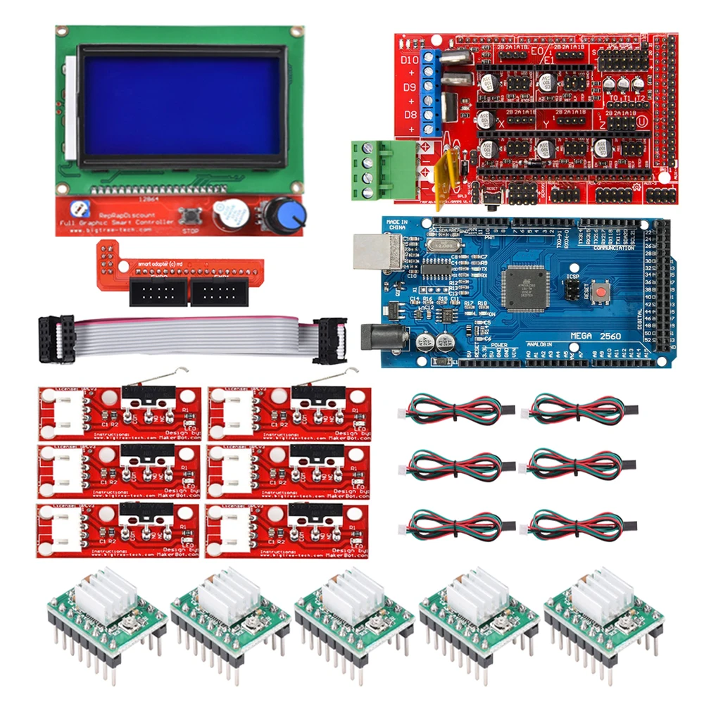 

CNC 3D Printer Kit for Arduino Mega 2560 R3 + RAMPS 1.4 Controller + LCD 12864 + 6 Limit Switch Endstop + 5 A4988 Stepper Driver