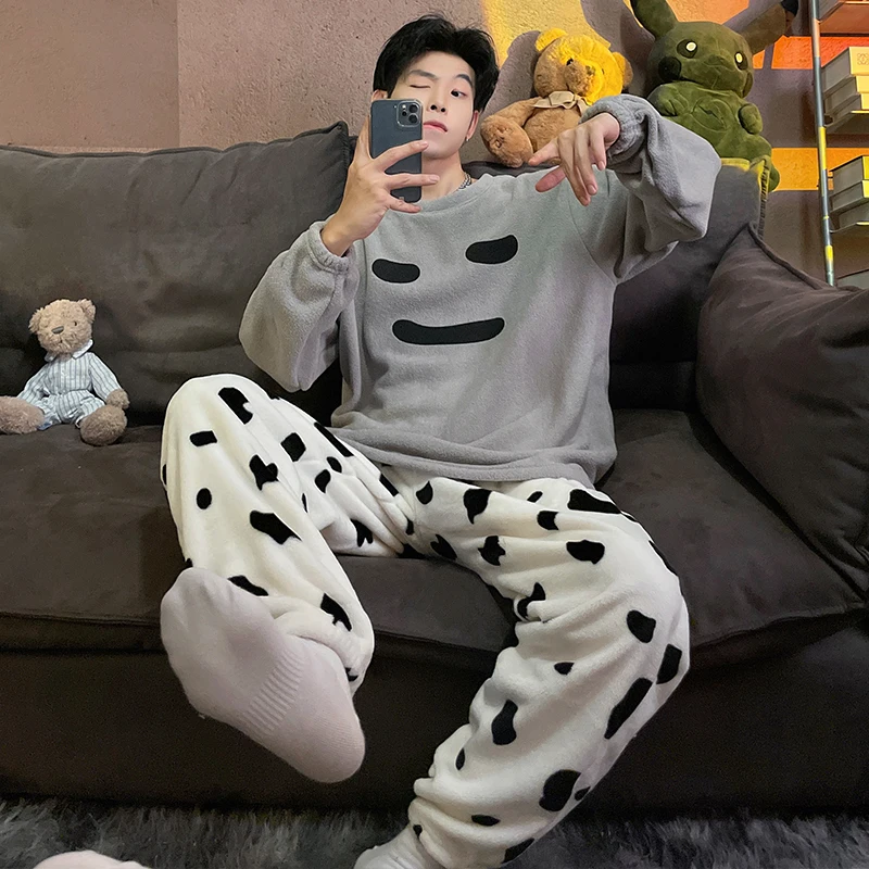 QUHENG Winter Flannel Men Cute Pajamas Thick Couple Sleepwear 2022 New Women Pajama Set Cartoon Coral Fleece Chic Home Clothing