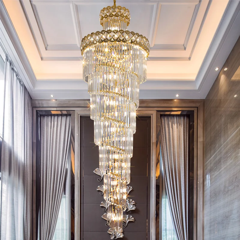 

Crystal Chandelier Duplex Building Chandelier Villa High Spiral Staircase Hotel Lobby Hall Luxury Engineering Pendant Lamps