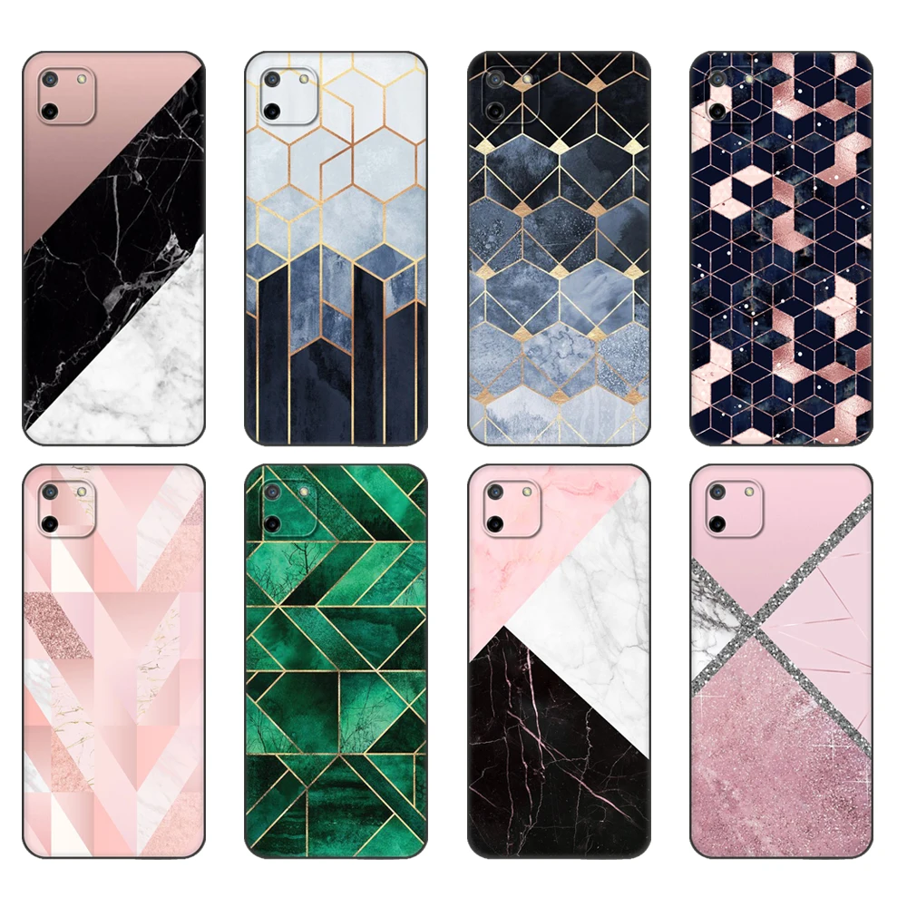 

Black tpu Case For OPPO Realme C11 Case For Realme C 11 RealmeC11 Back RMX2185 Case Cover Bumper Marble Texture