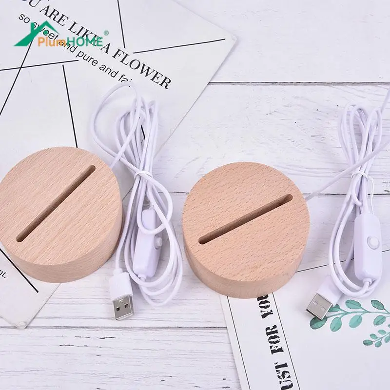 

3D Wooden Lamp Base LED Table Night Light Base For Acrylic Warm White Lamp Holder Lighting Accessories Assembled Base 2021 USB