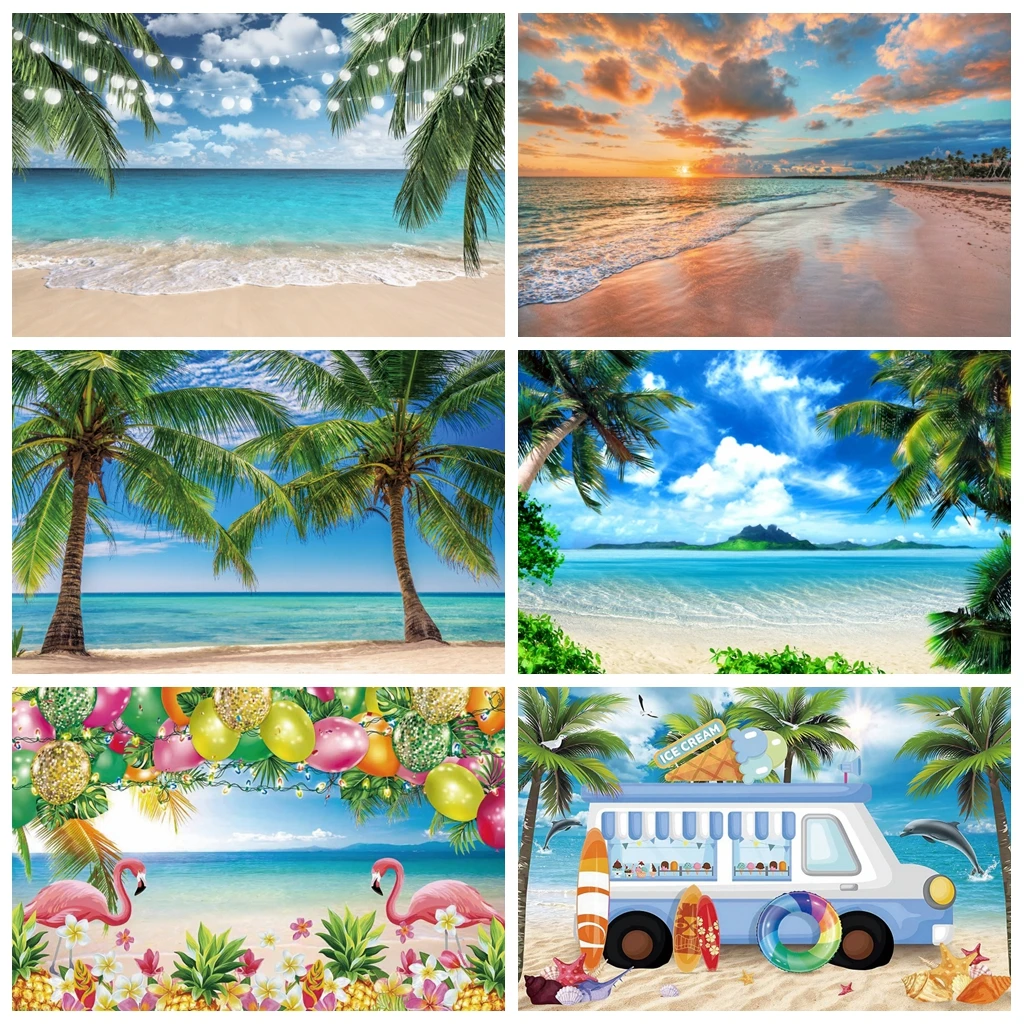 Laeacco Tropical Summer Sea Backgrounds Beach Sand Blue Sky Cloudy Scenic Photo Background Photography Backdrops Photo Studio
