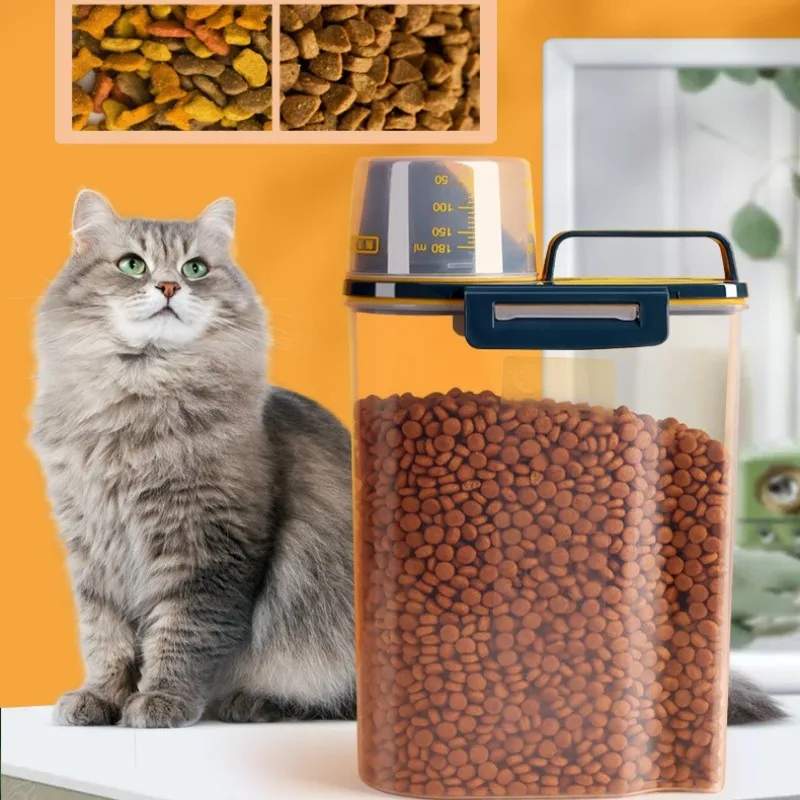 

Dog Cat Food Pail Plastic Storage Tank with Measuring Cup Container Moisture-proof Sealed Jar Pet Supplies Accessories