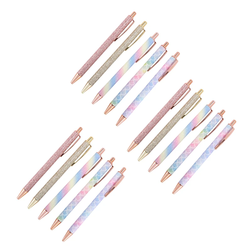 

Ballpoint Pens, 15Pcs Retractable Pen Black Ink Medium Point (1.0mm) Click Ball Pens Rose Gold Office Supplies