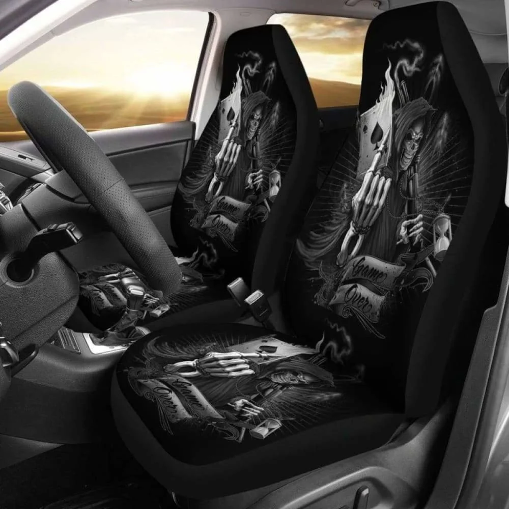 

Set 2 Pcs Skull Grim Reaper Car Seat Cover Sugar Skulls,Pack of 2 Universal Front Seat Protective Cover